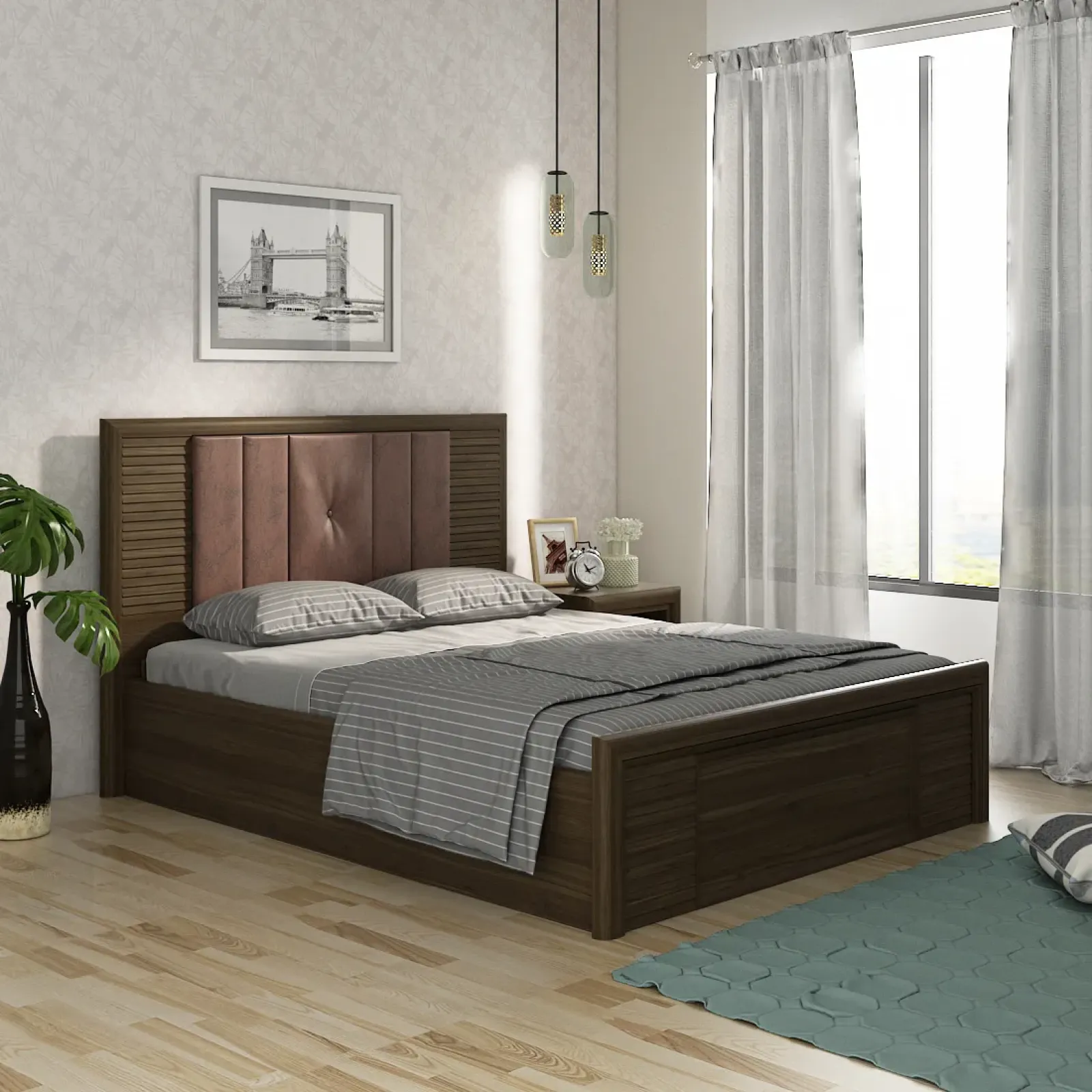 Emperor King Bed V2 Full Lifton With Top Panel - Lyon Walnut